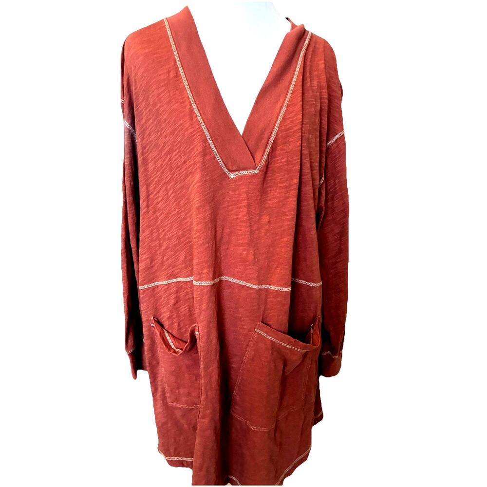 Natural Life Charlie V-Neck Long Sleeve Dress/Tunic Top Rust Sz S Fall Boho